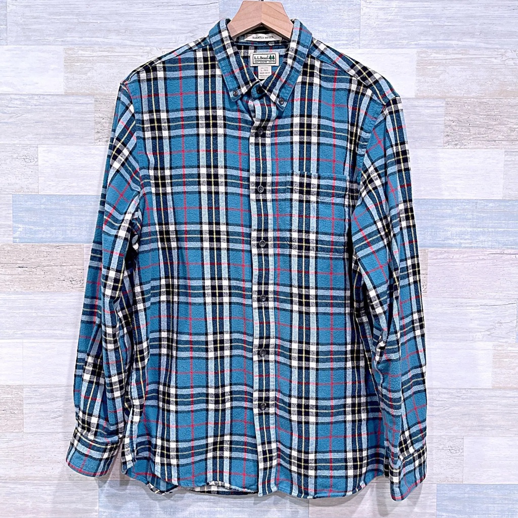 L.L. Bean Blue Casual Button Down Flannel Slim Fit Shirt